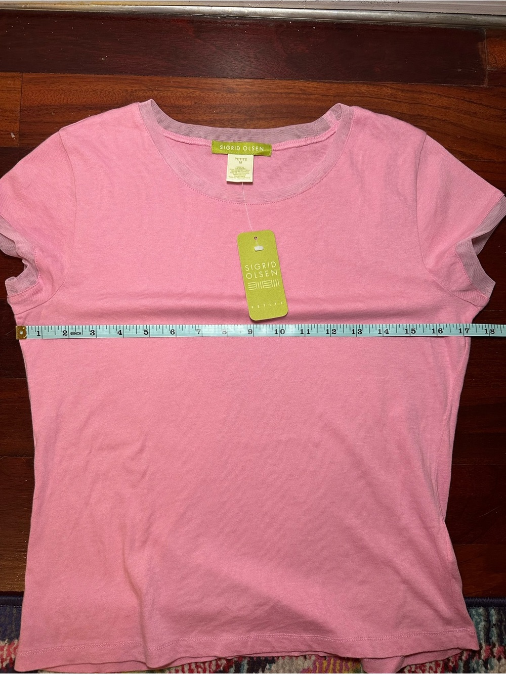 Sigrid Olsen Cotton Tee NWT Mesh Trim T-Shirt in Orchid Pink Size M Petite - Picture 5 of 7